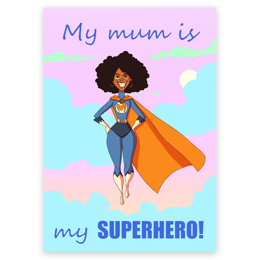 Superhero Mum Pink & Blue Doodles by Ini
